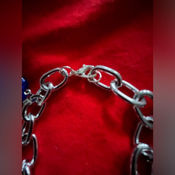 Hand Crafted Silver Plated Charm w Natural Stone Cross Bracelet Hand Made - Picture 4 of 5